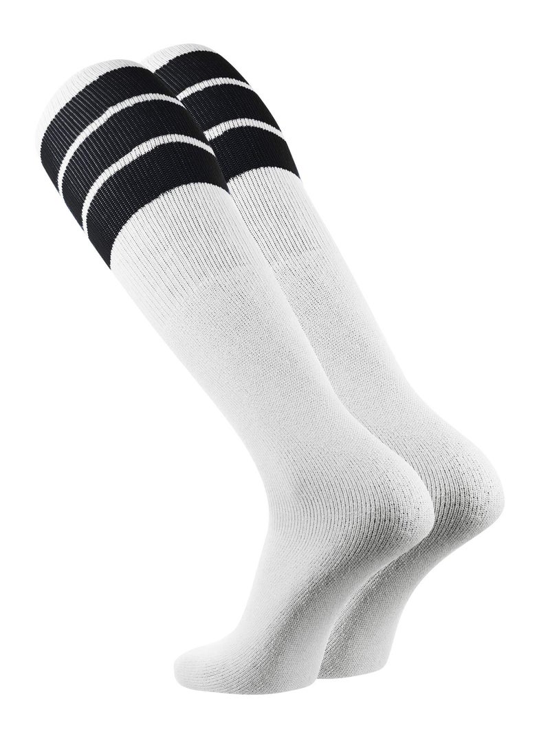 TCK Retro 3 Stripe Tube Socks (Black, Large) - Image 2